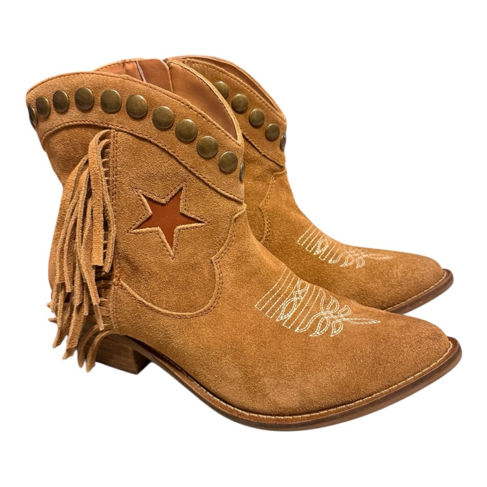 Dingo Whiskey Fringe Star Western Ankle Boots Suede Leather 9M Cowgirl Boho - Picture 7 of 11